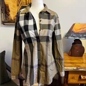 Burberry Beige and Black Checkered Casual Shirt
